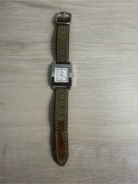 Coach Olive Signature Canvas Leather Strap Square Face Watch